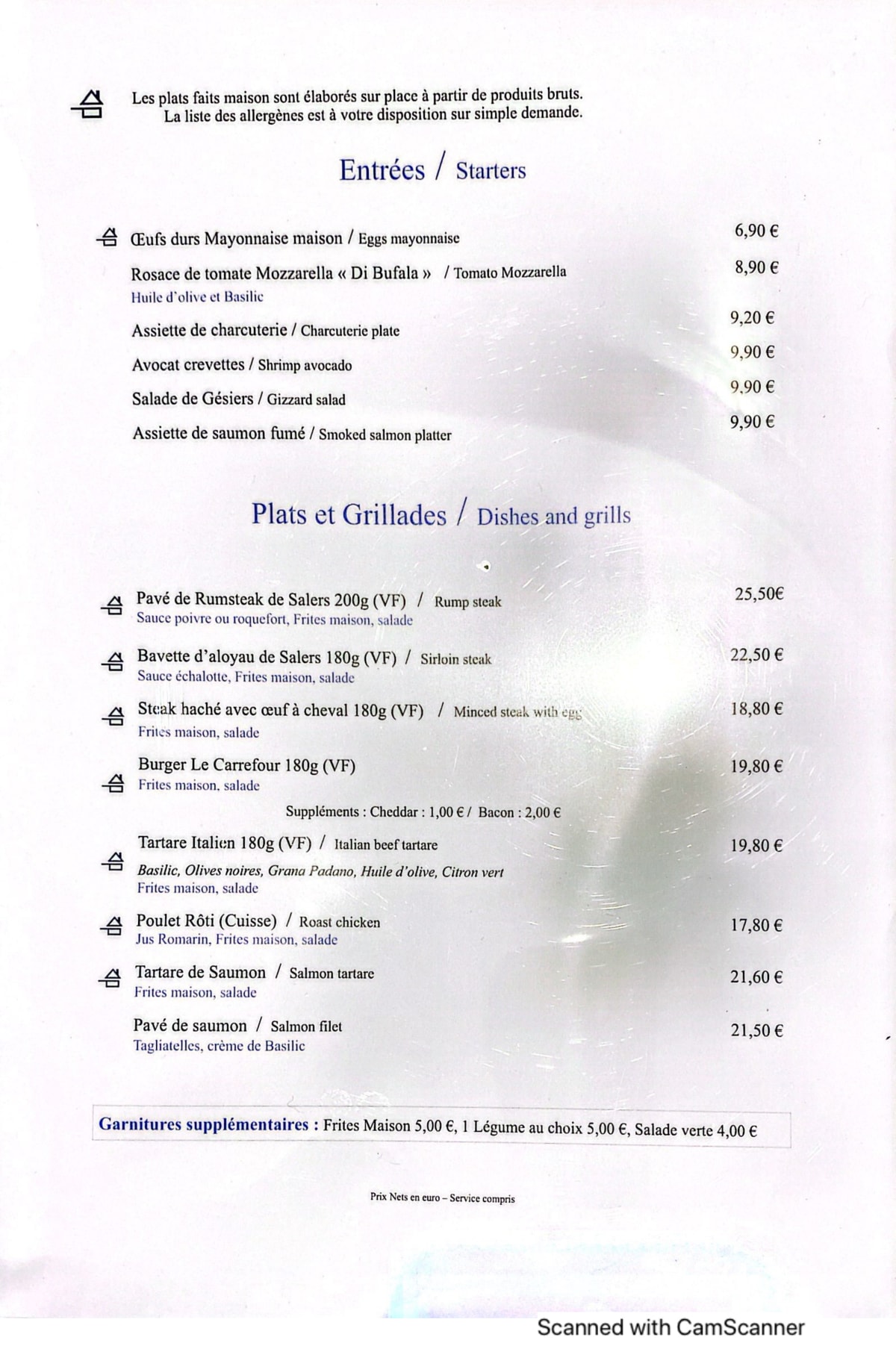 Brasserie le Carrefour menu