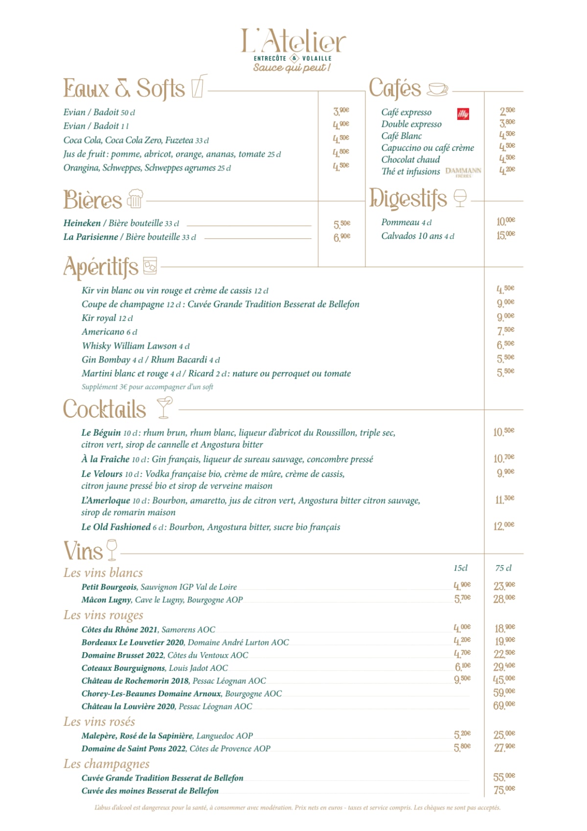 L'Atelier Entrecôte & Volaille Réaumur menu