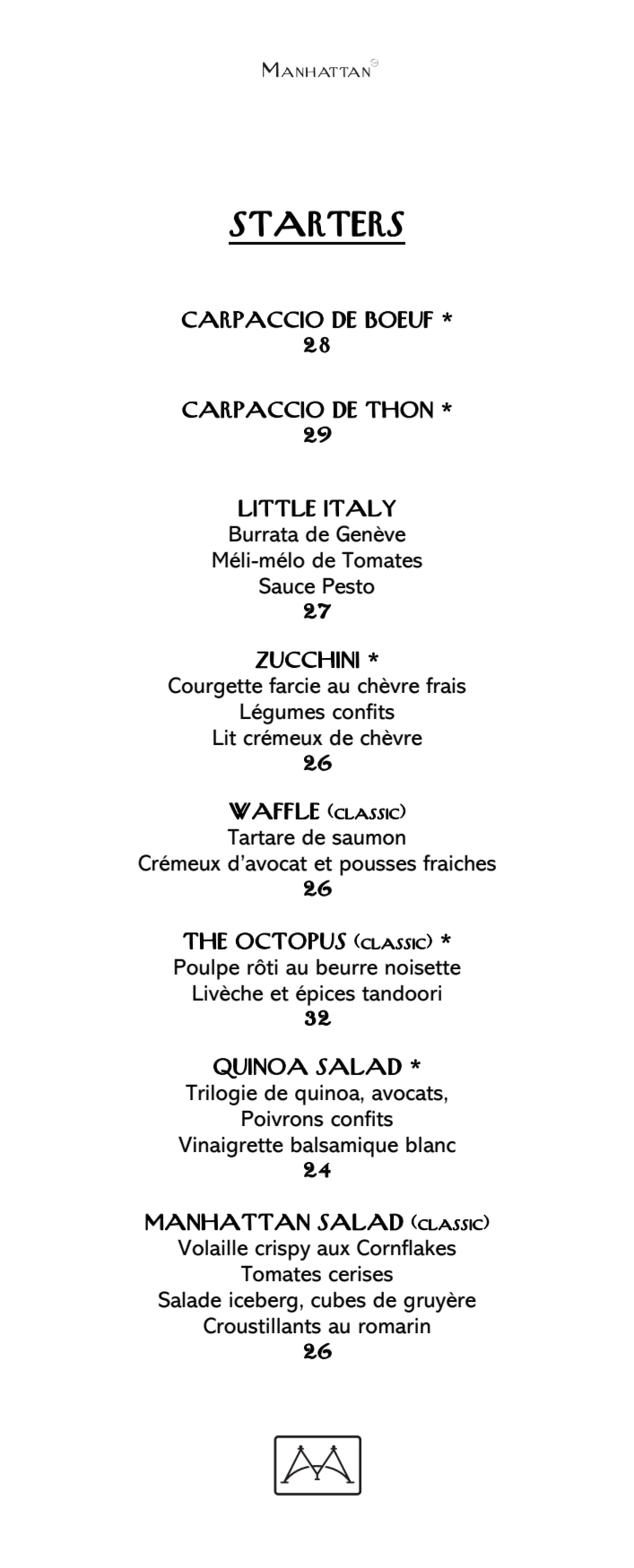 Manhattan Café menu