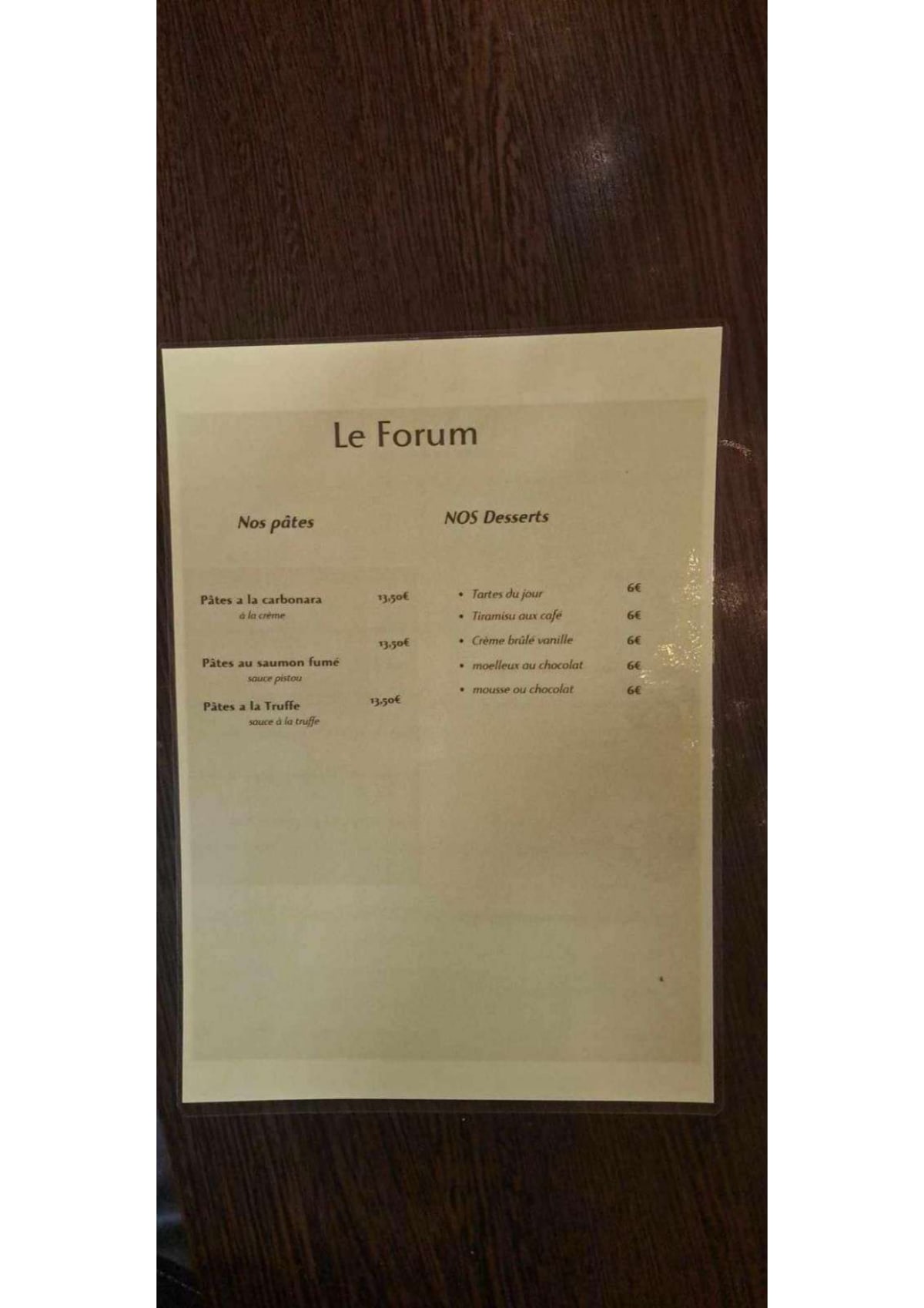 Café Forum menu