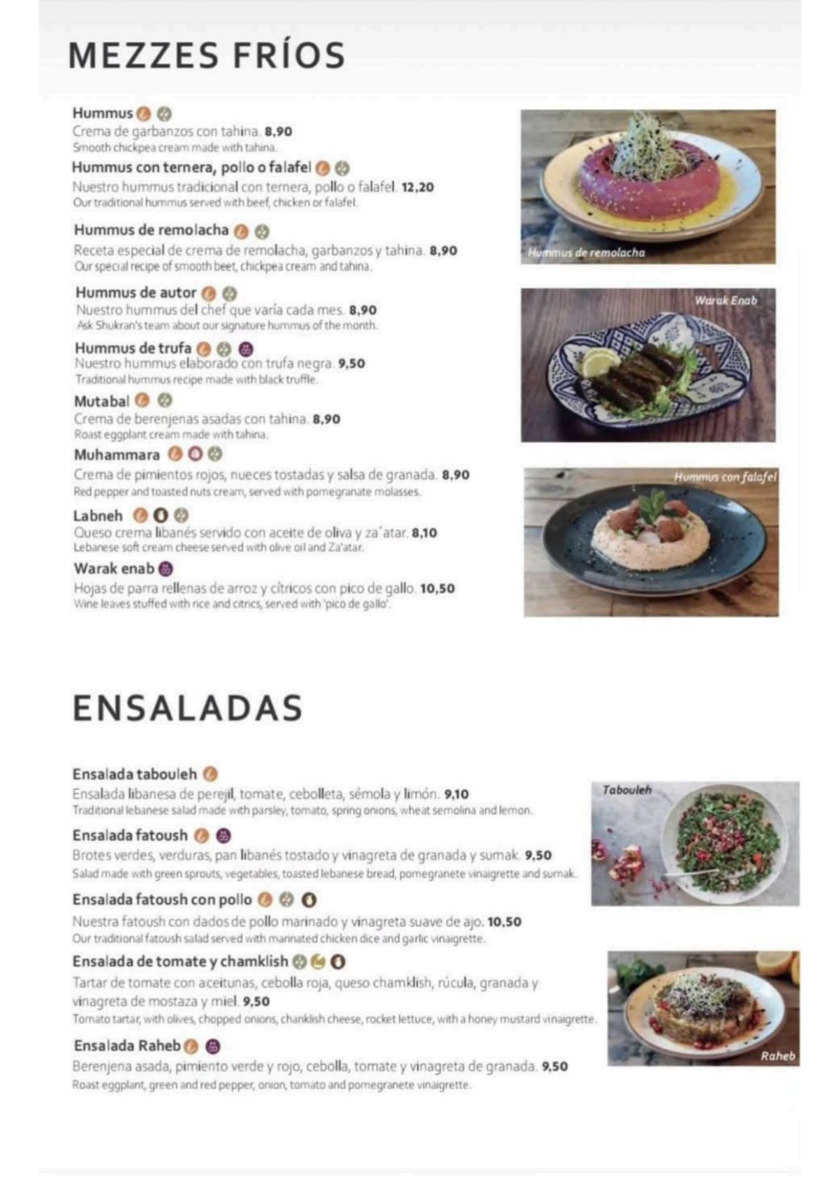 Shukran City Ventas menu