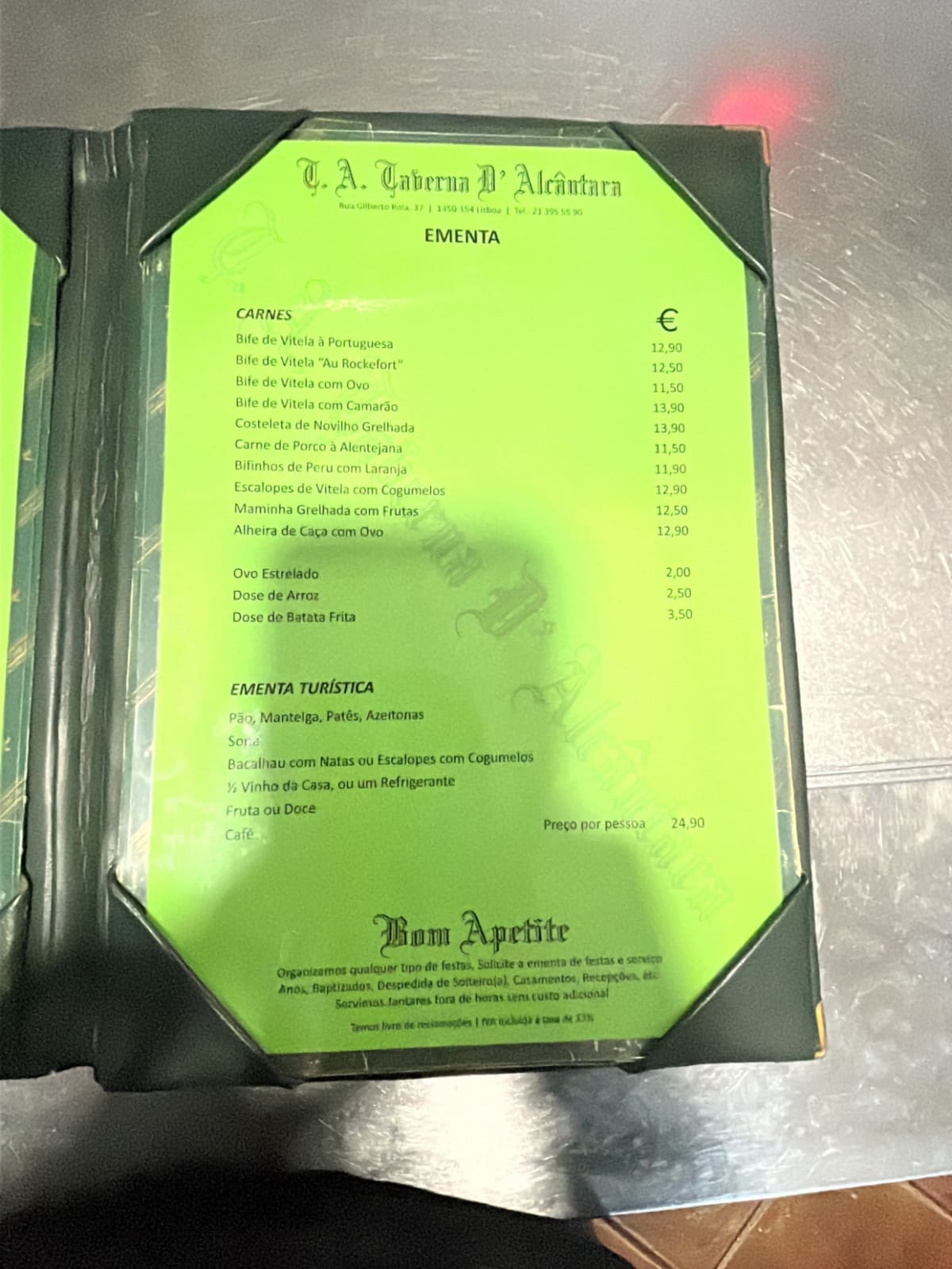 Taverna d'Alcantara menu