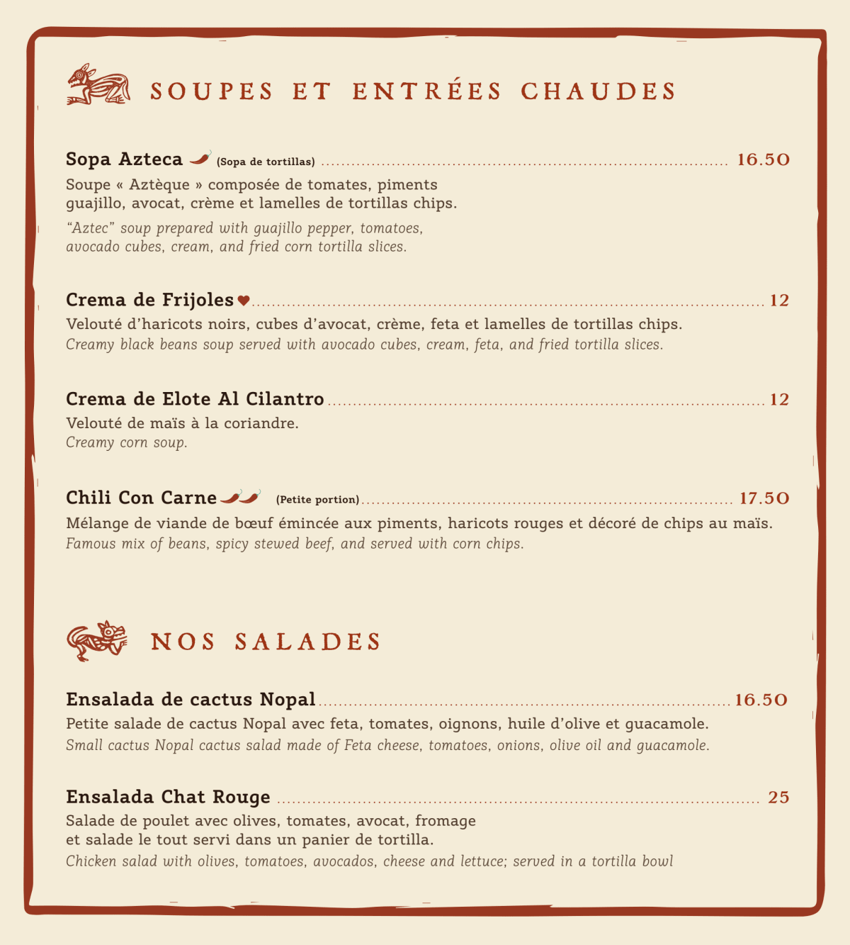 Le Chat Rouge - Genève menu