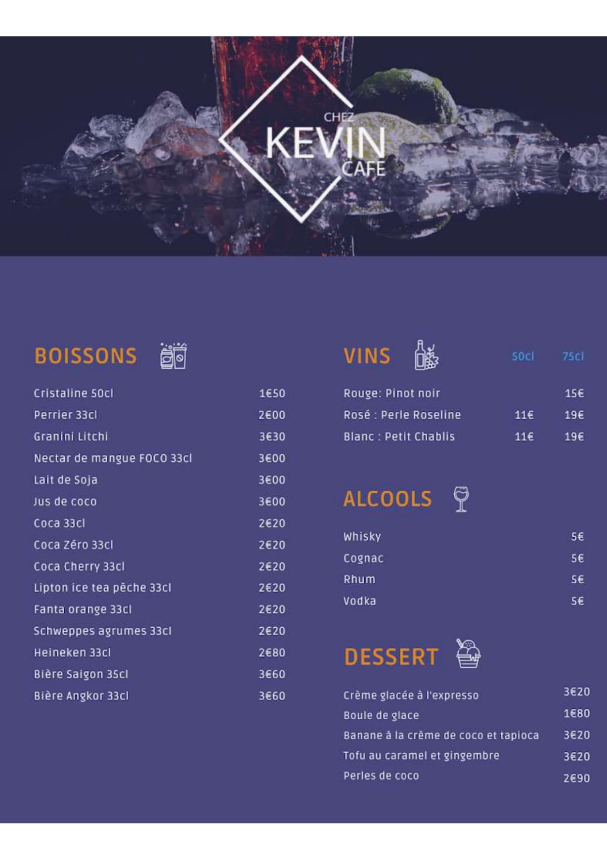 Chez Kevin Café menu