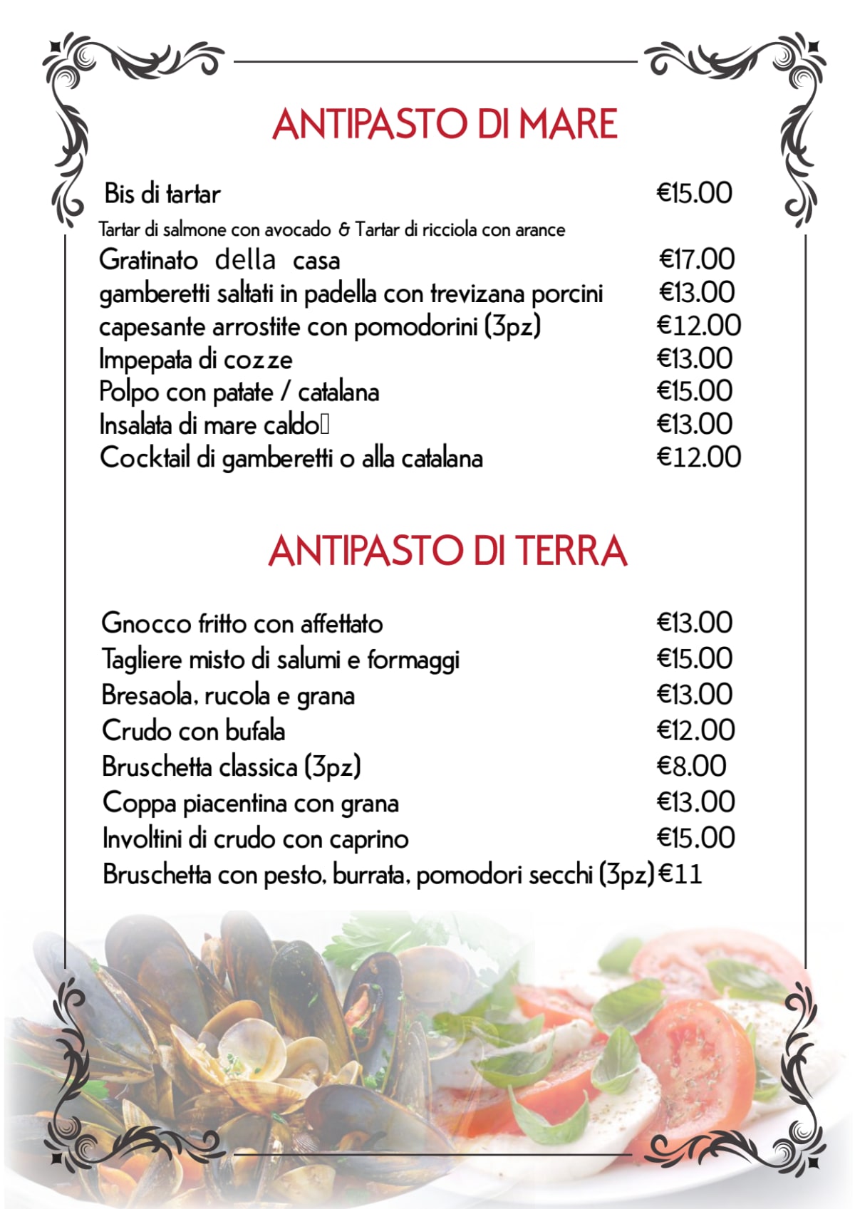 Terra Mare menu