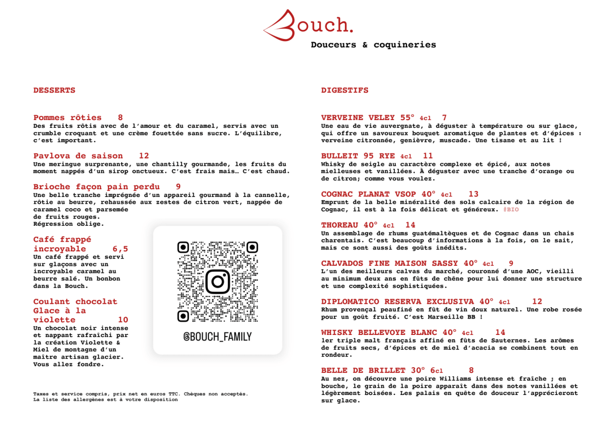 Bouch. 18e menu