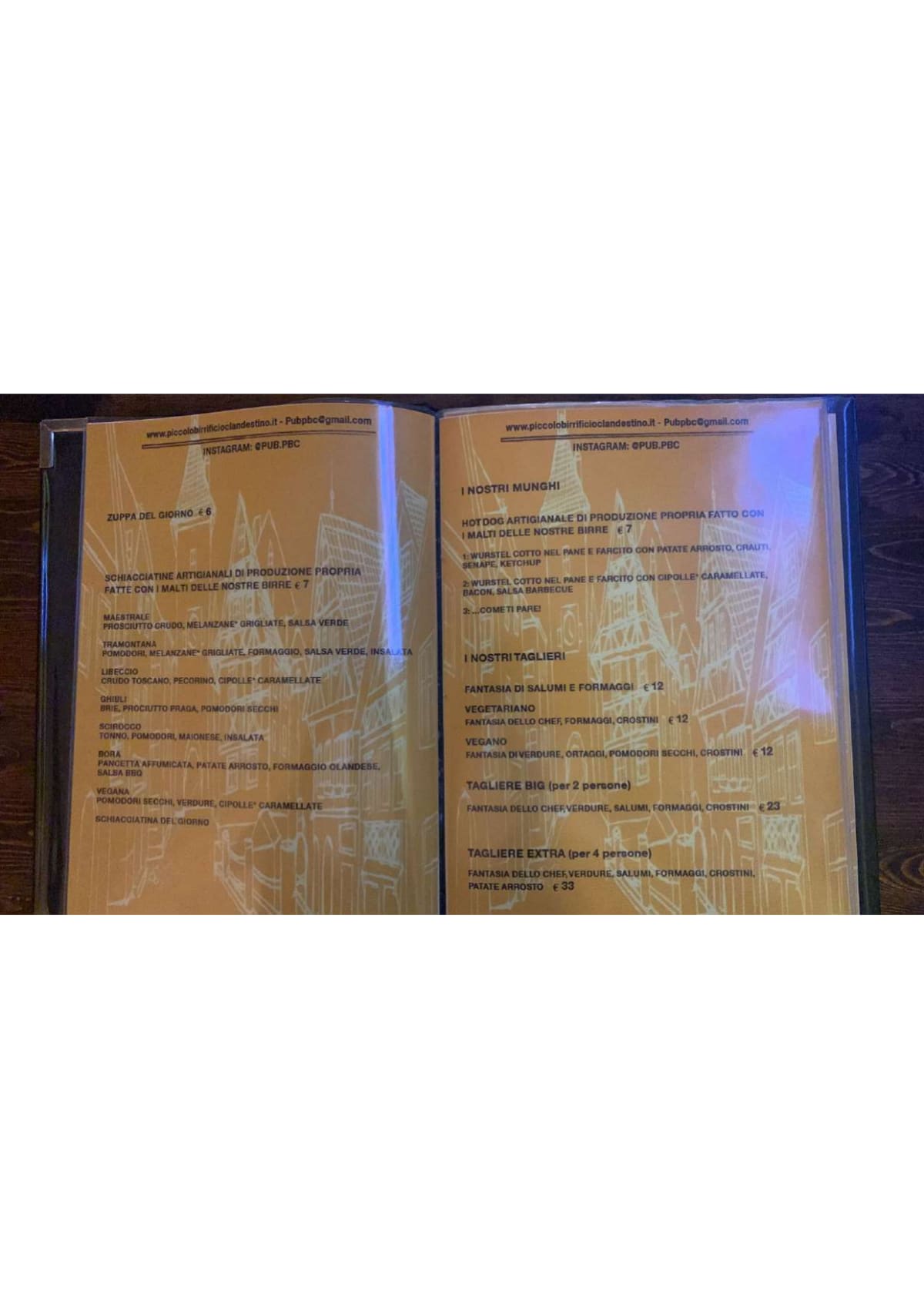 Menù completo e carta 2024 PUB del Piccolo Birrificio Clandestino a