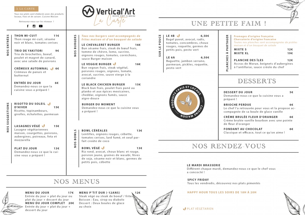 Vertical'Art Chevaleret menu