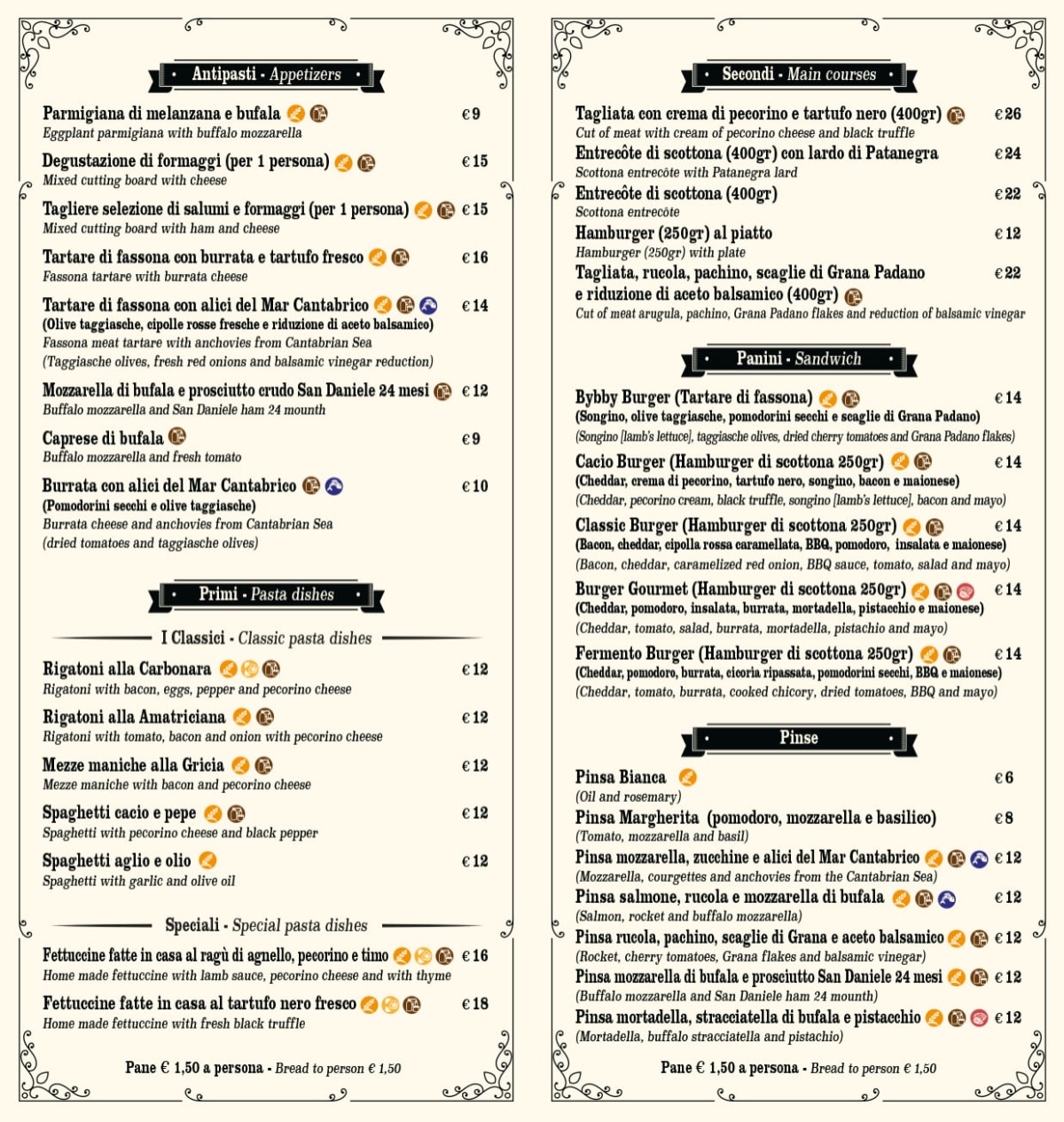 Fermento caffe' bistrot menu