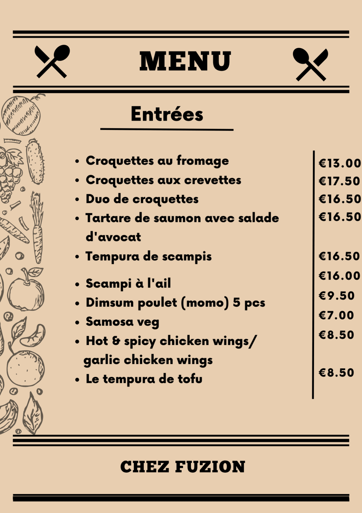 Chez Fuzion menu