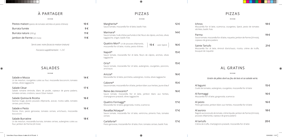 PIZZA e MOZZA menu