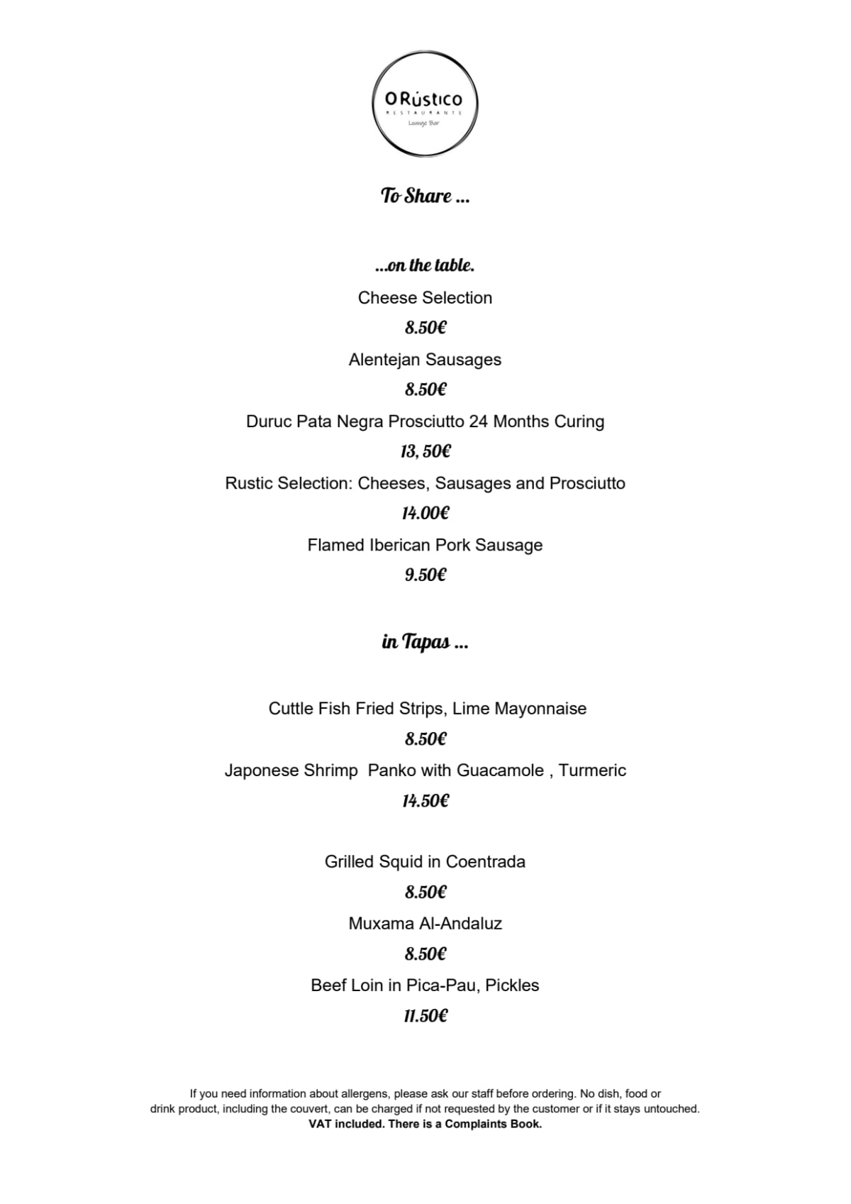 Carte et Menus 2024 O Rústico à Lagoa TheFork