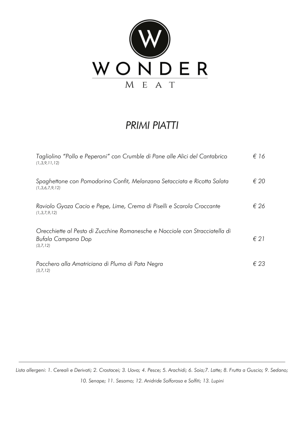 Wonder Meat menu