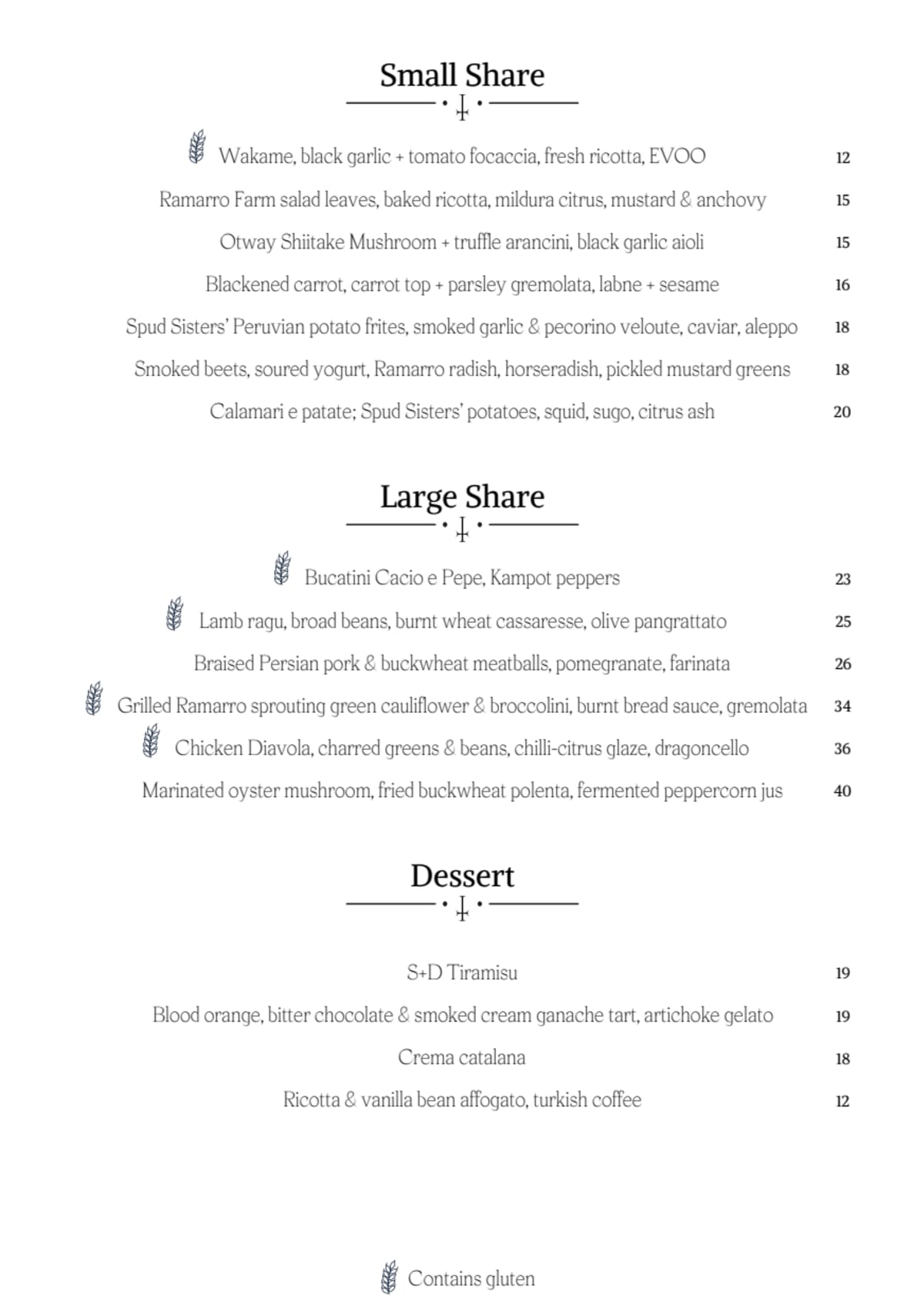 Carte et Menus 2024 - Smith & Daughters à Collingwood (VIC) TheFork