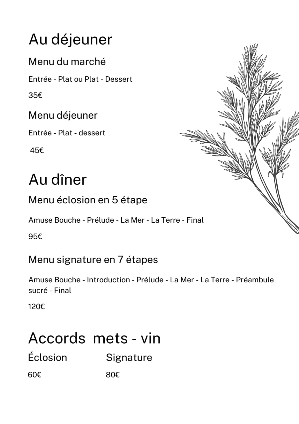 Aldéhyde menu