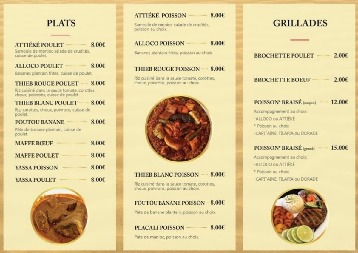 Massama Délices menu