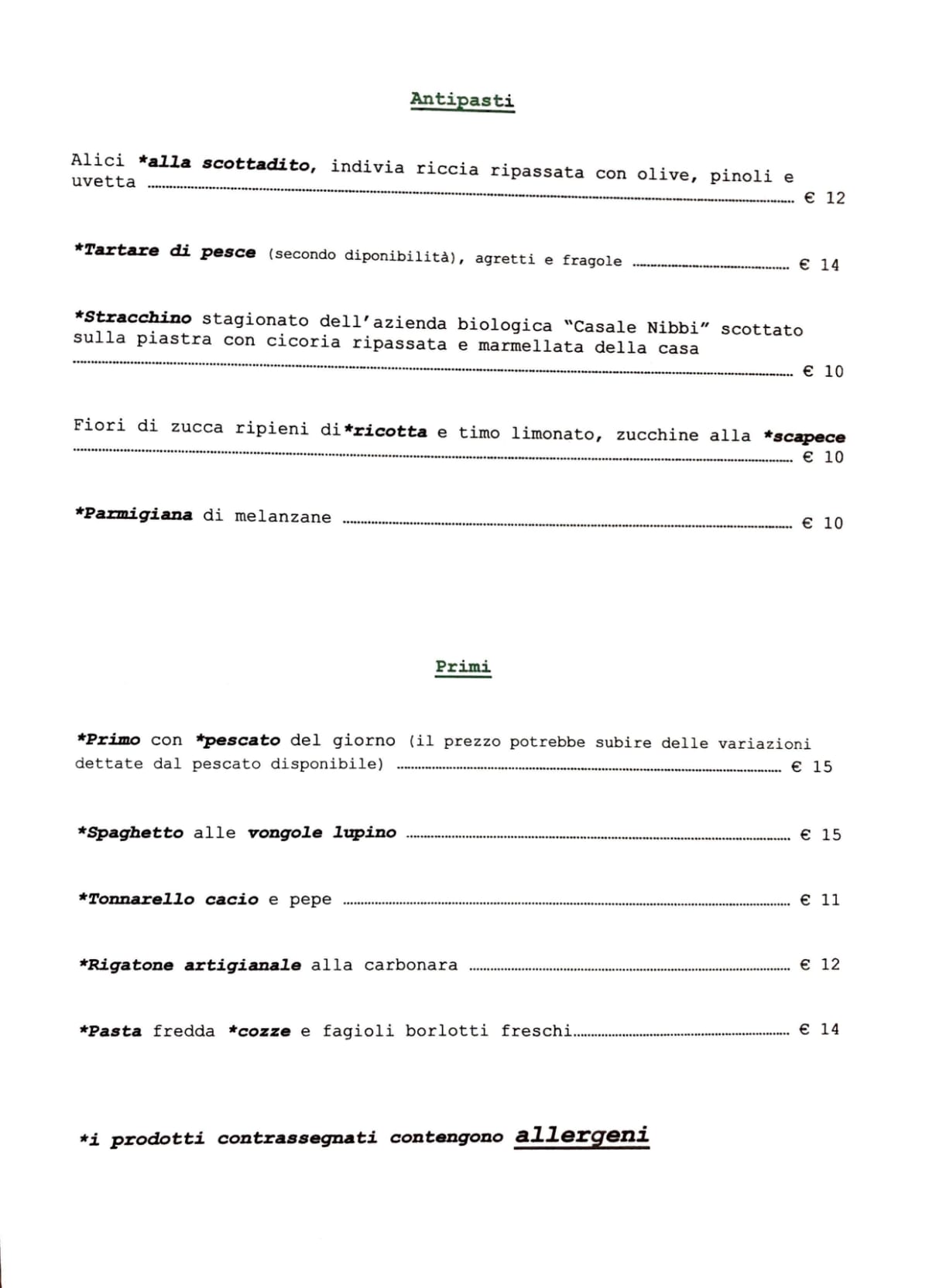 Cucina del Mercato menu