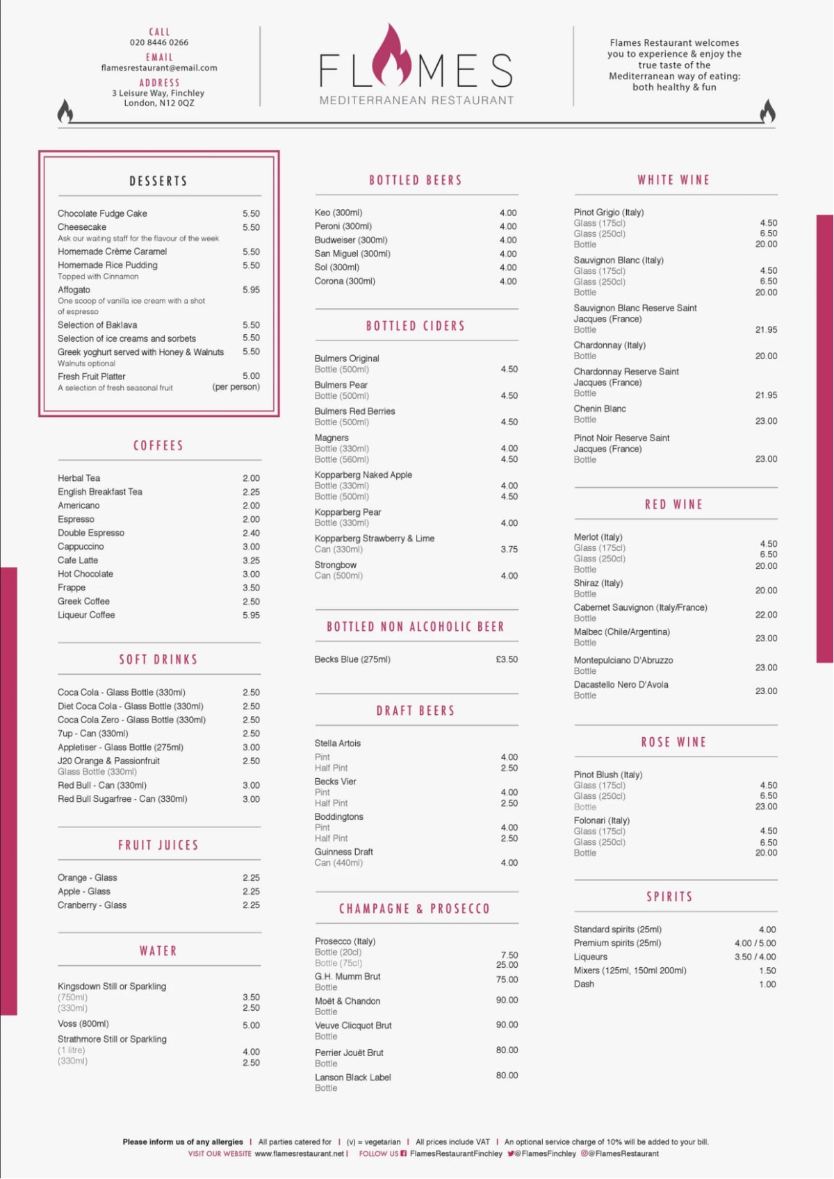 Carte et Menus 2023 Flames Restaurant à Londres TheFork