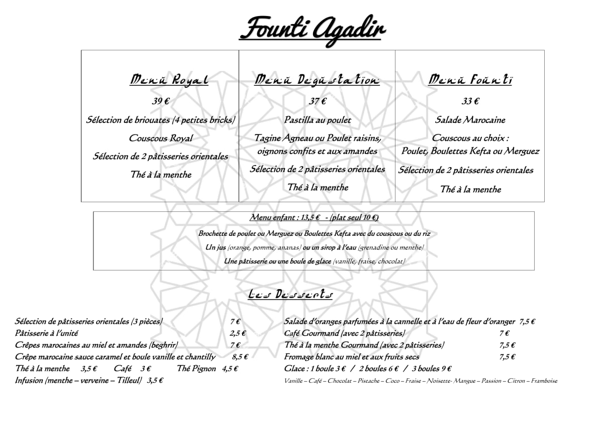 Founti Agadir menu