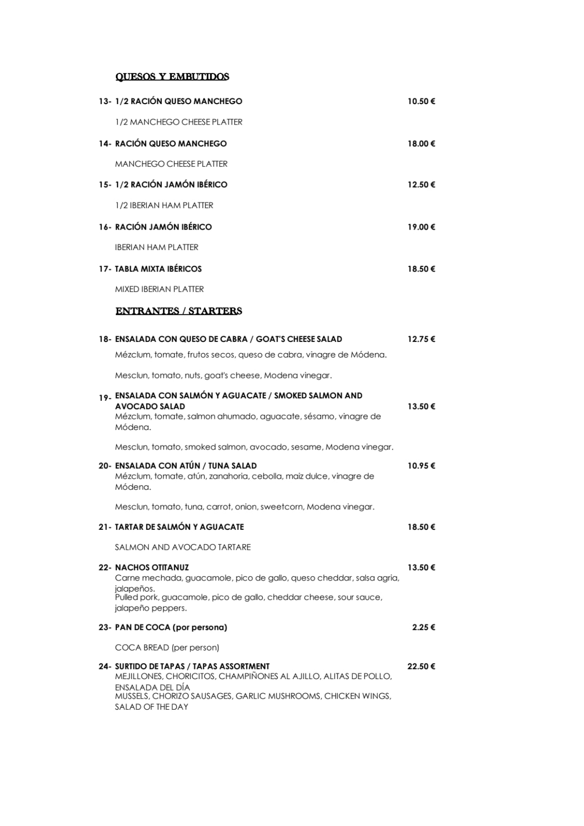 La Taverna Otitanuz menu