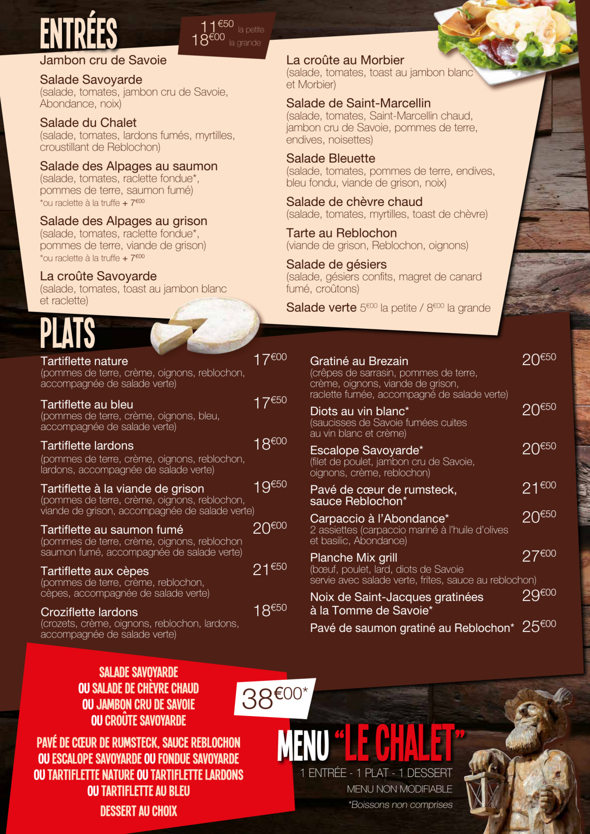 Le Chalet Savoyard menu