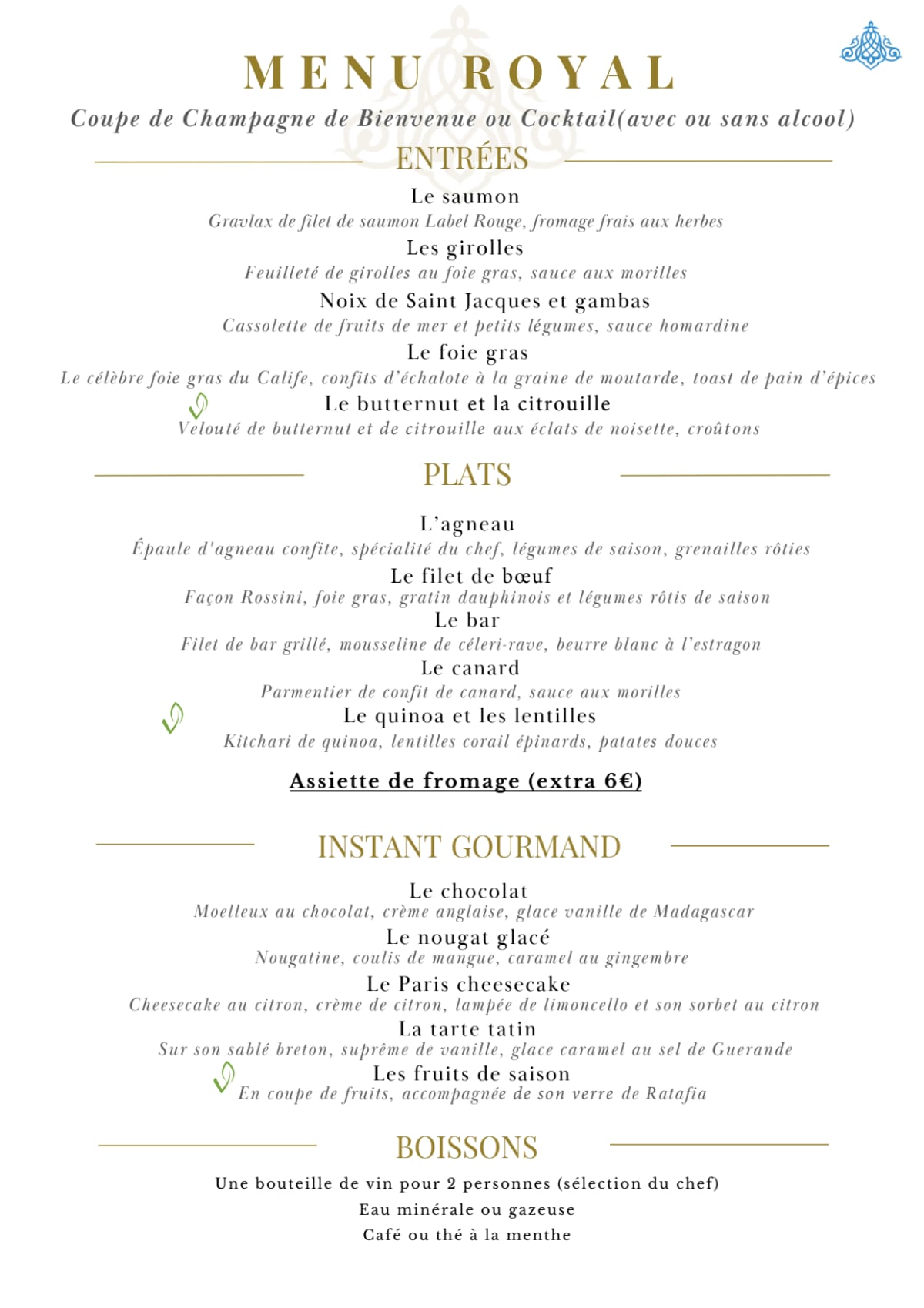 Le Calife menu