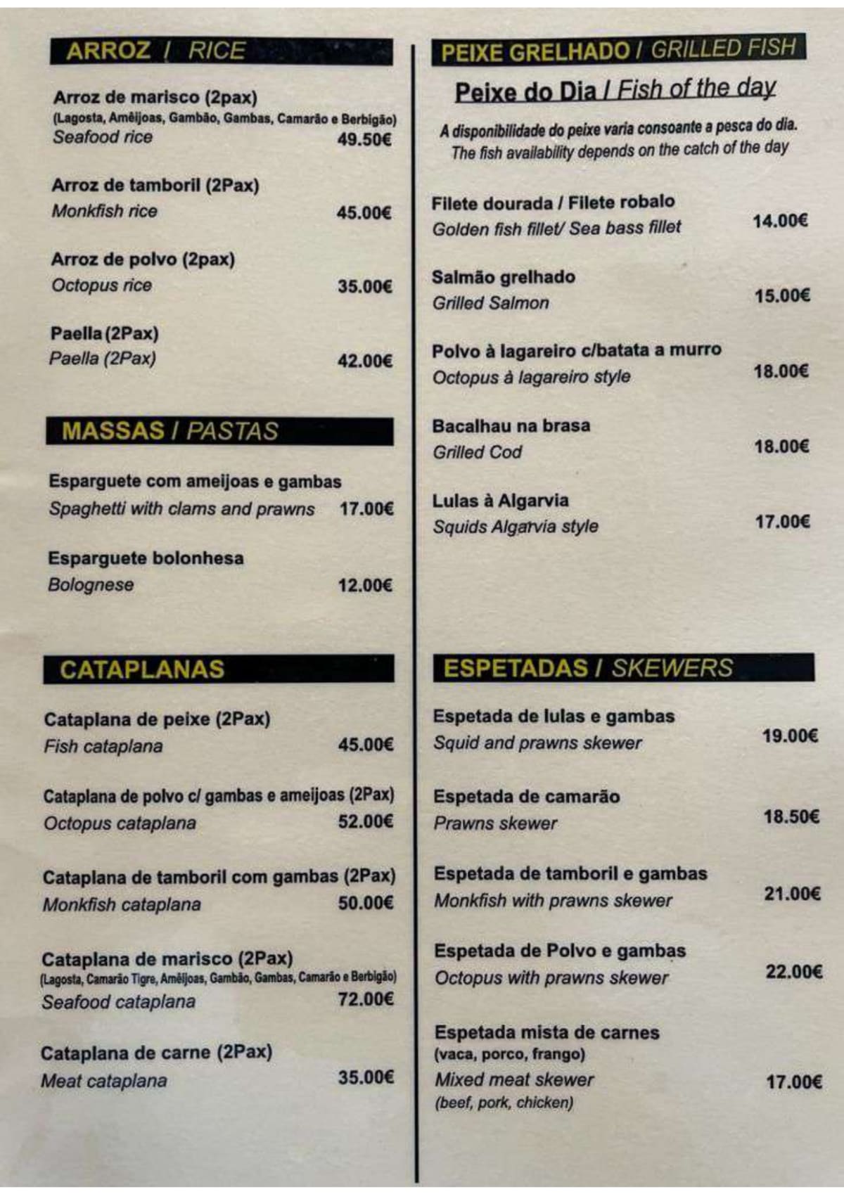 Carte et Menus 2023 Restaurante Glorys à Olhos de Água TheFork