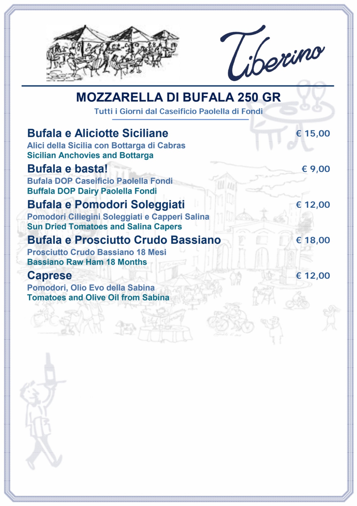 Tiberino a Roma menu