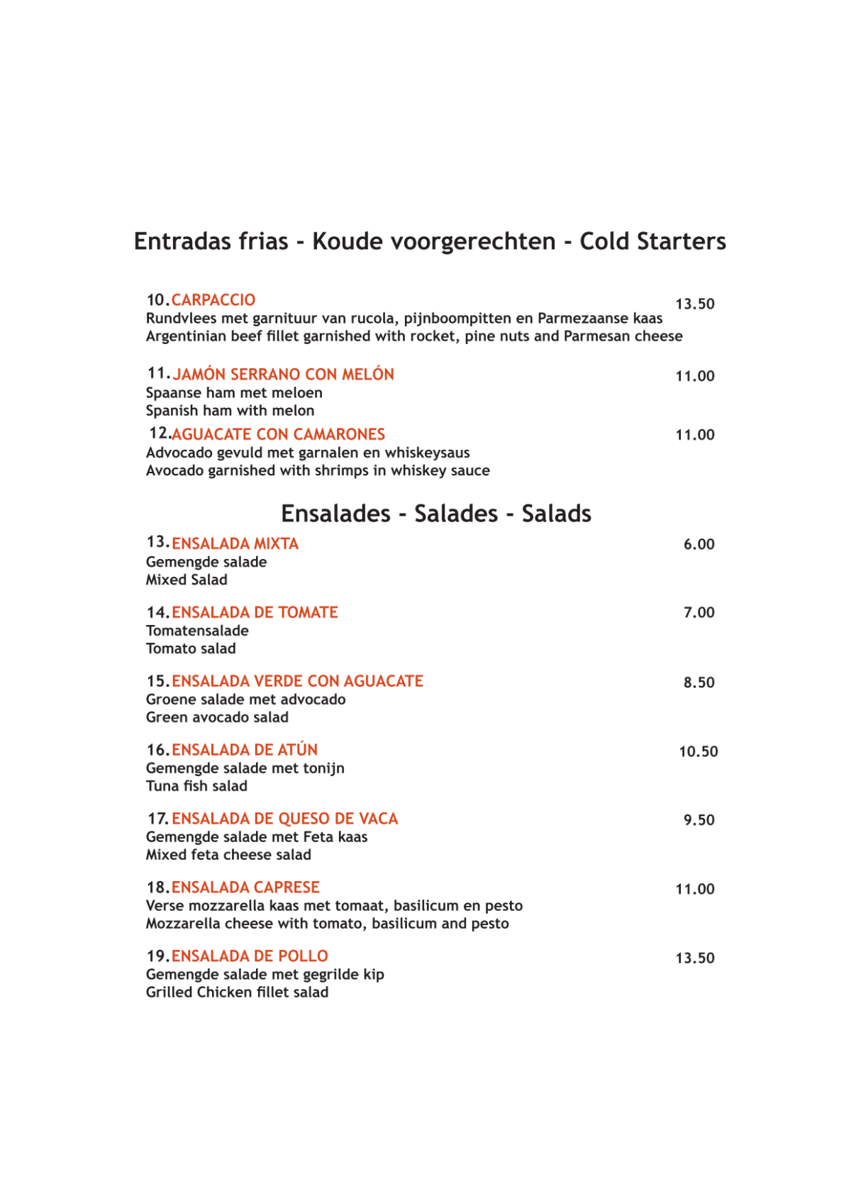 Amigo Rozengracht menu