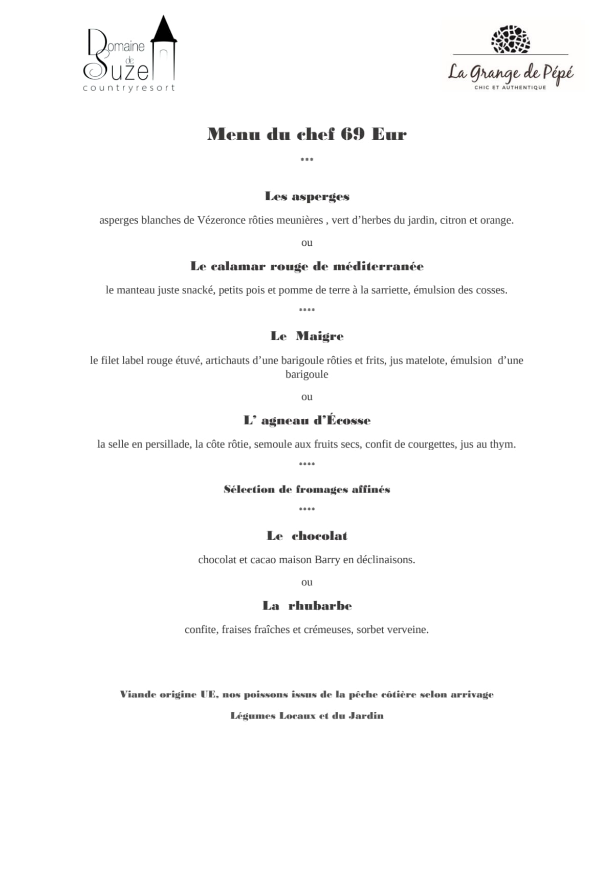 Menu 22 Domaine De Suzel La Grange De Pepe In Vignieu Thefork