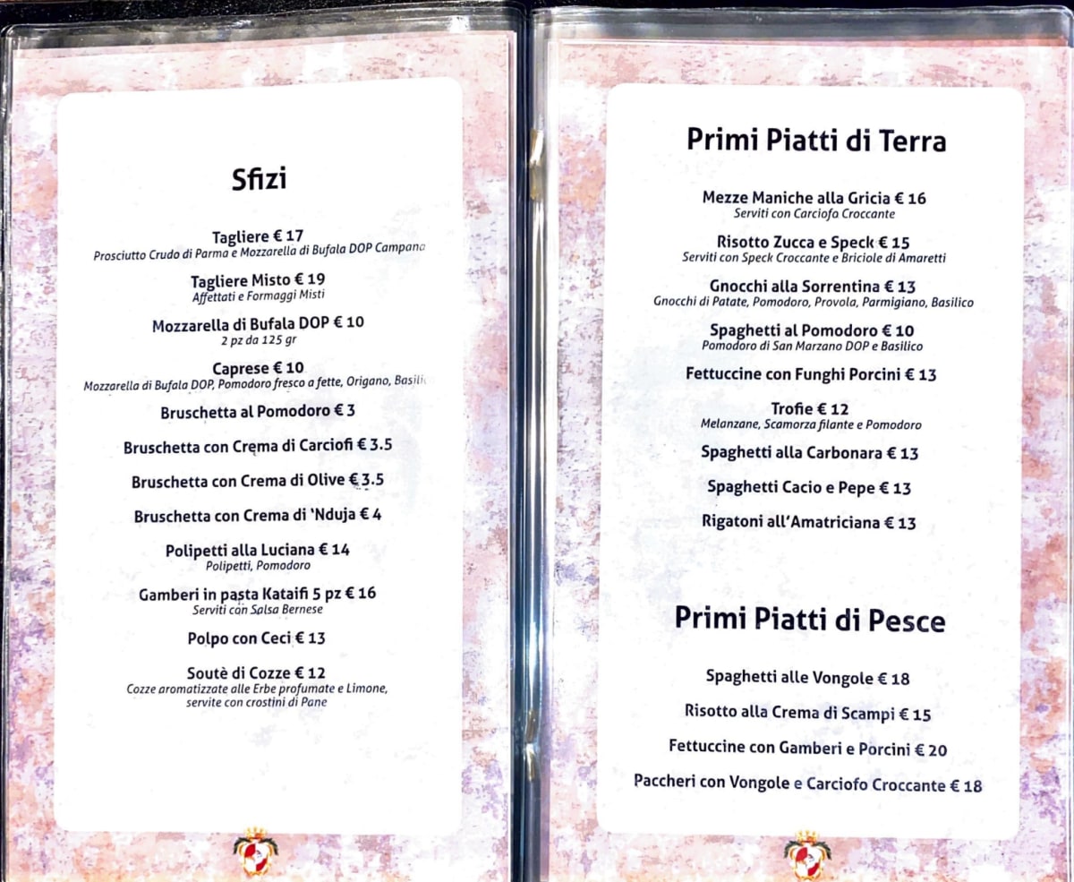 La taverna dei Goti menu