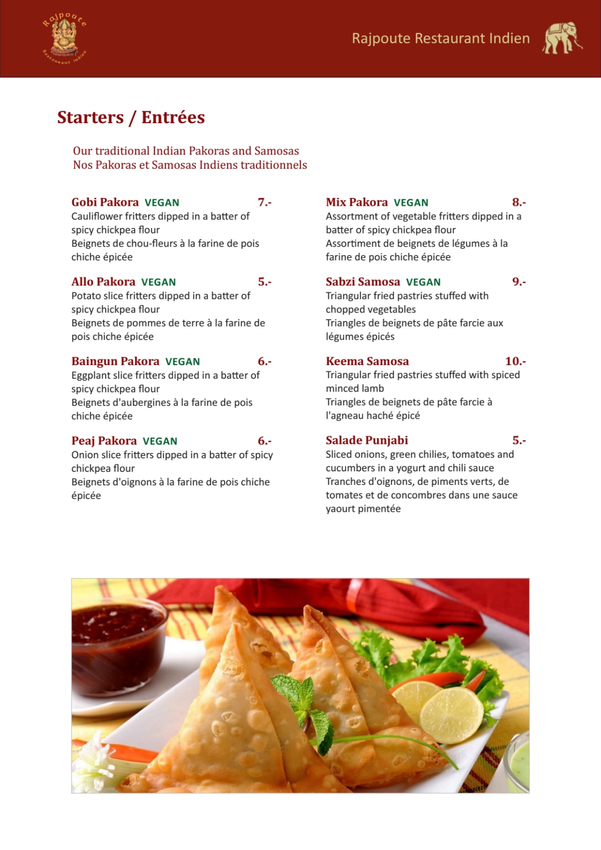 Rajpoute menu