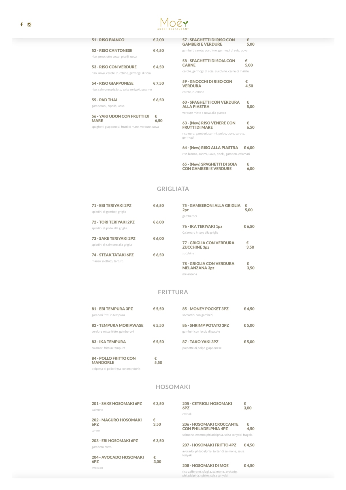 Moè Sushi - Portuense menu