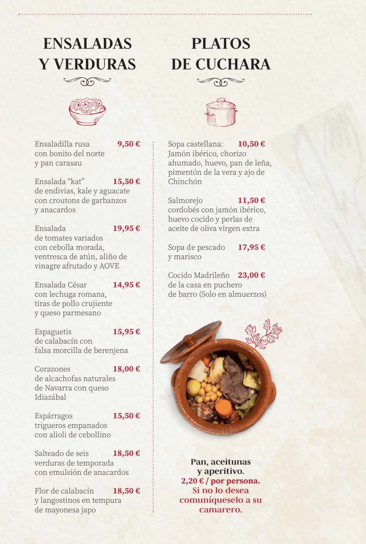 Los Galayos menu