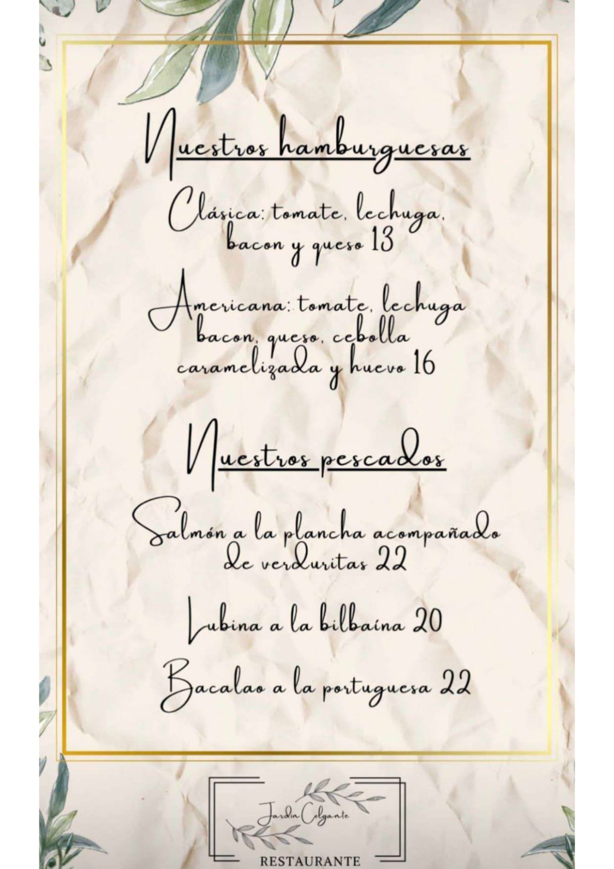 Jardin Colgante menu