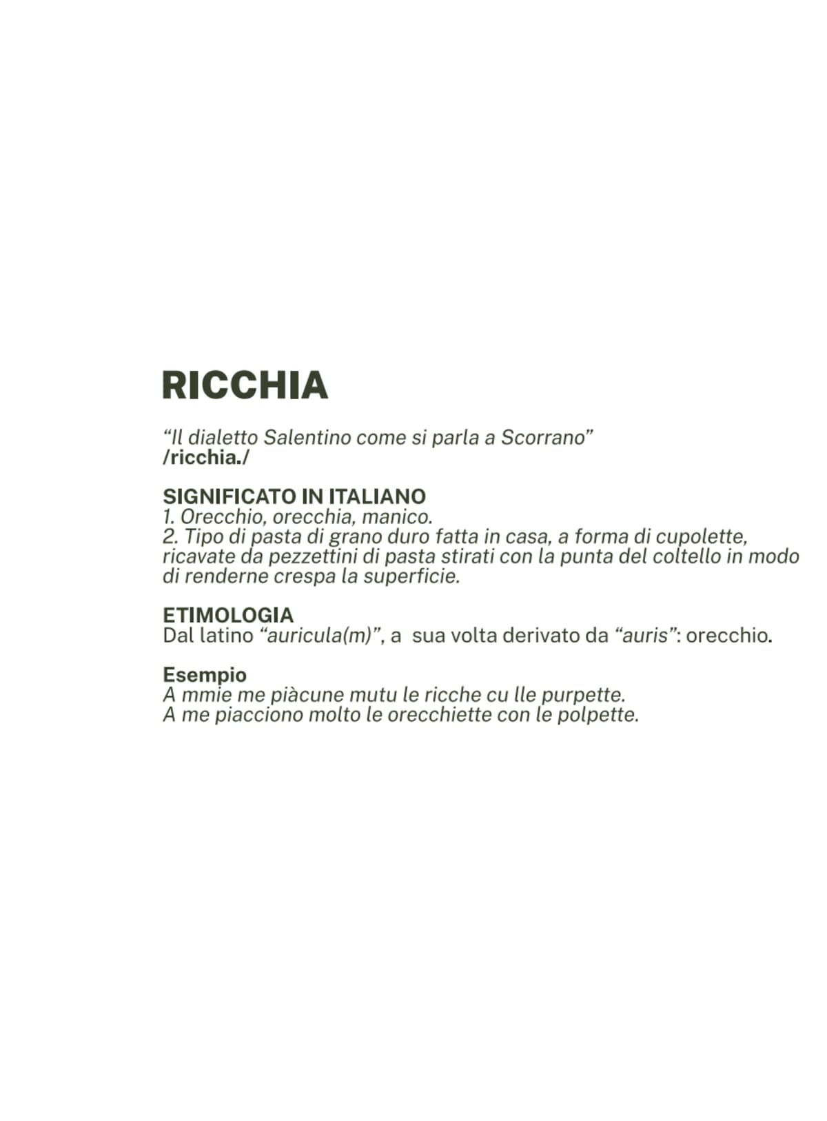 Ricchia - Orecchiette Bistrot menu