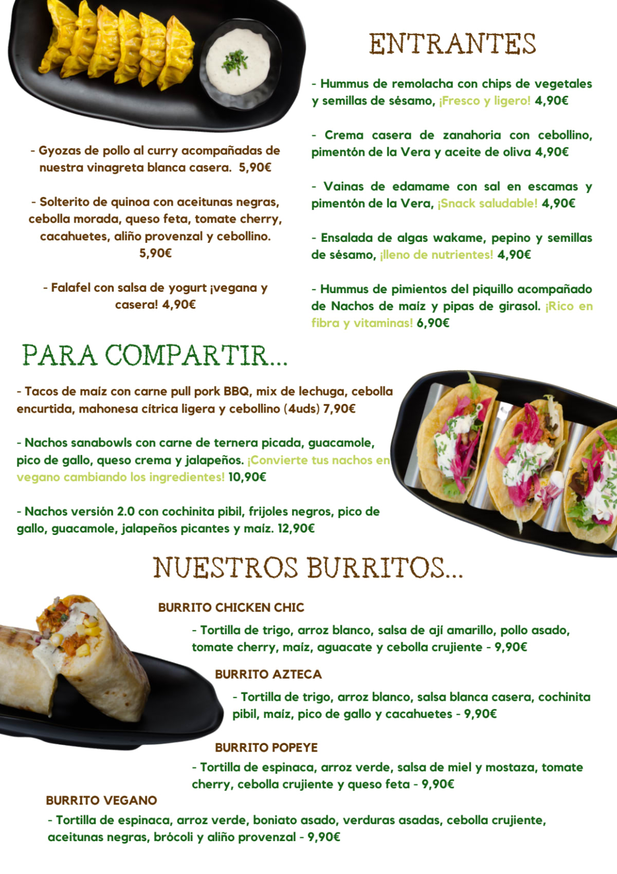 Sanabowls - Vallehermoso menu