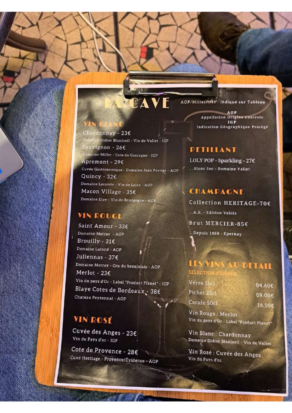 Le Valois menu