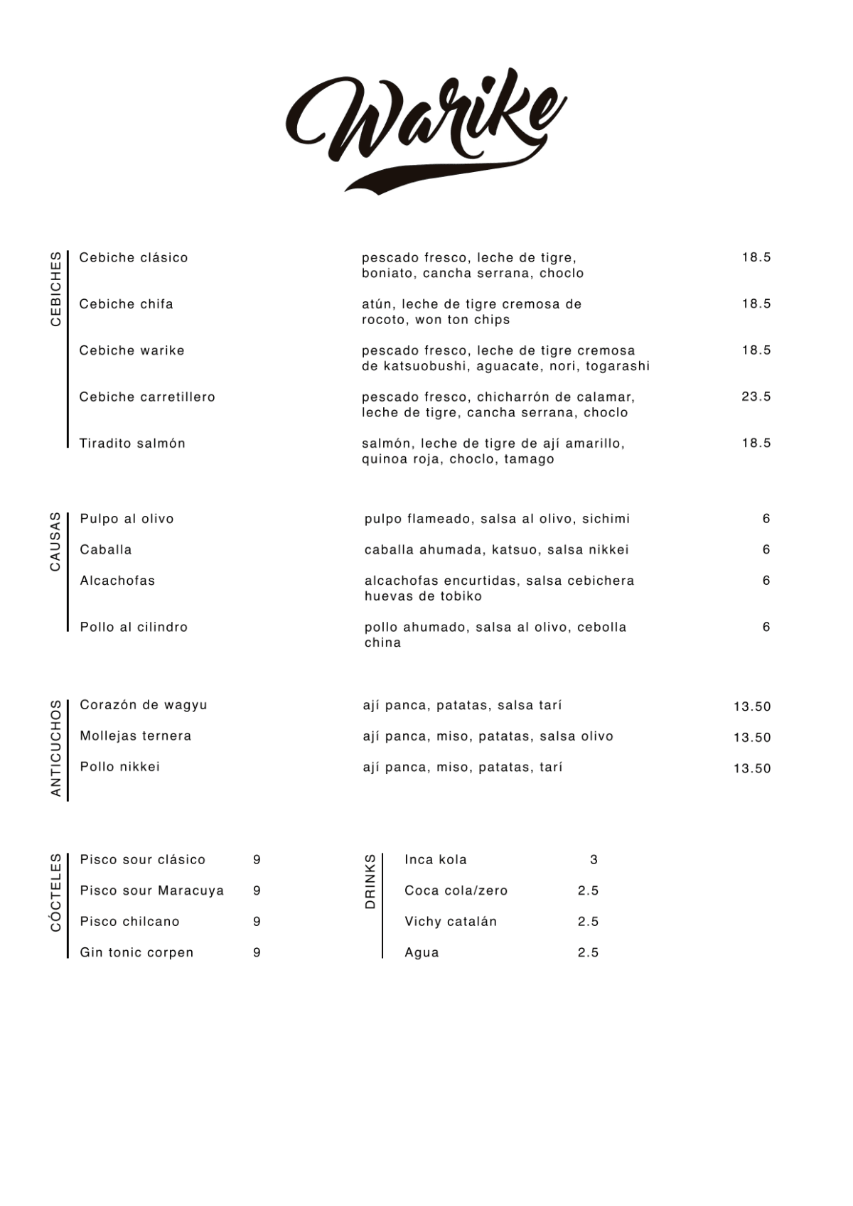 Warike Project menu