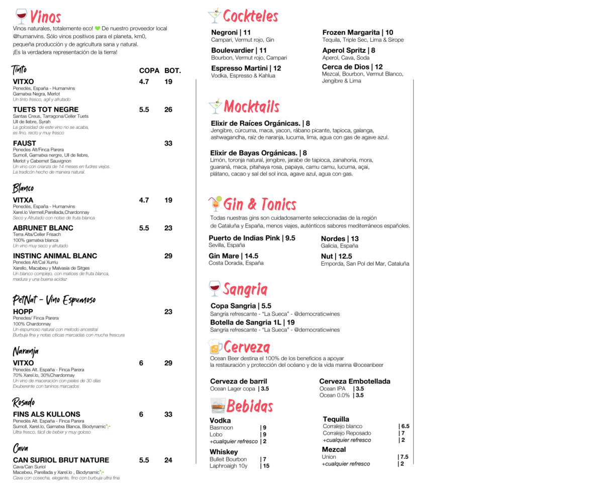 Faire Tapas & Wine menu