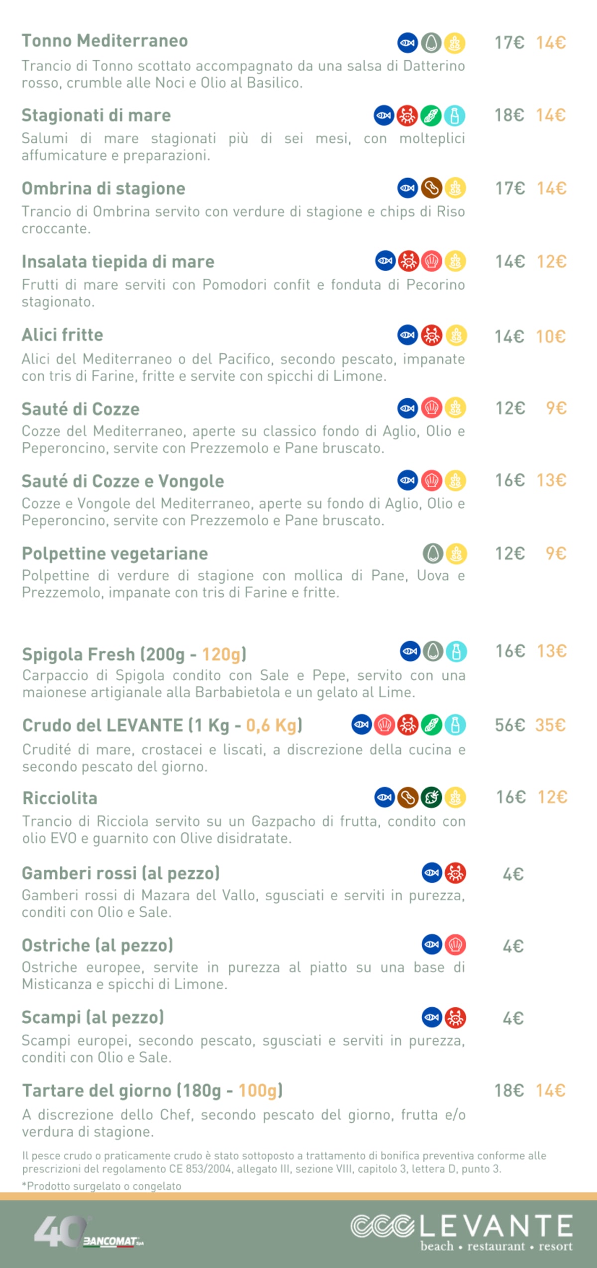 LEVANTE - Ristorante e Stabilimento menu