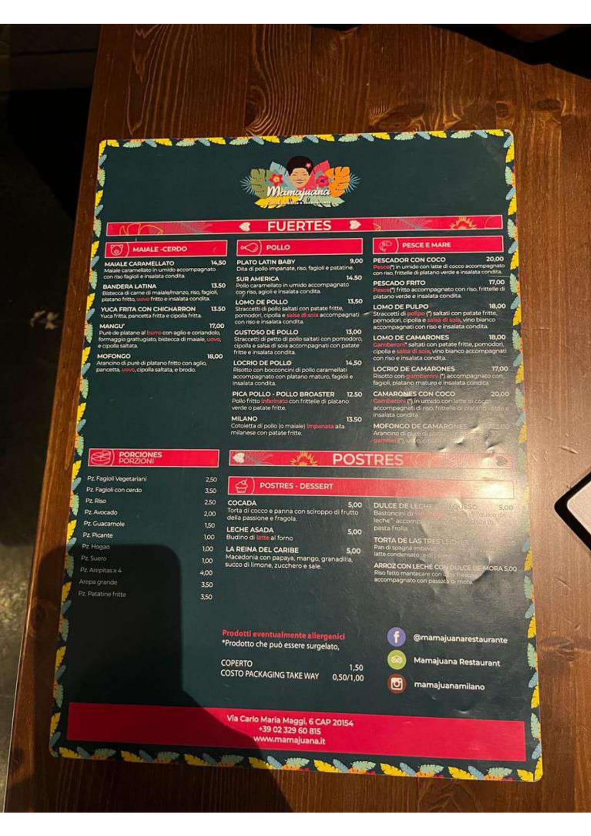 Mamajuana Restaurant menu