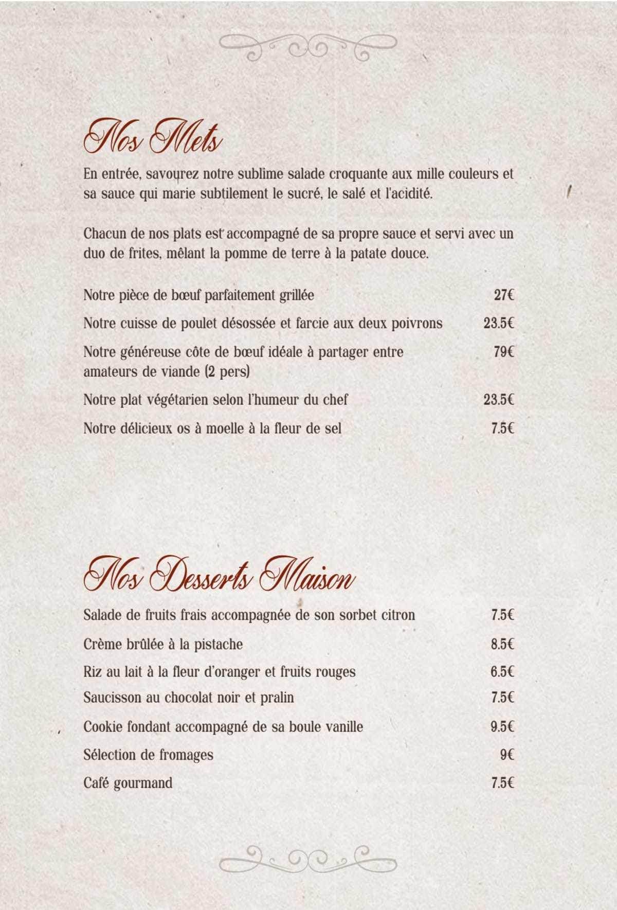 La Côte ou la Cuisse menu