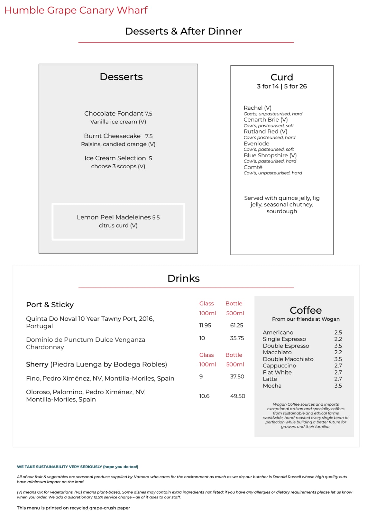 Menus 2023 Humble Grape Canary Wharf in London TheFork