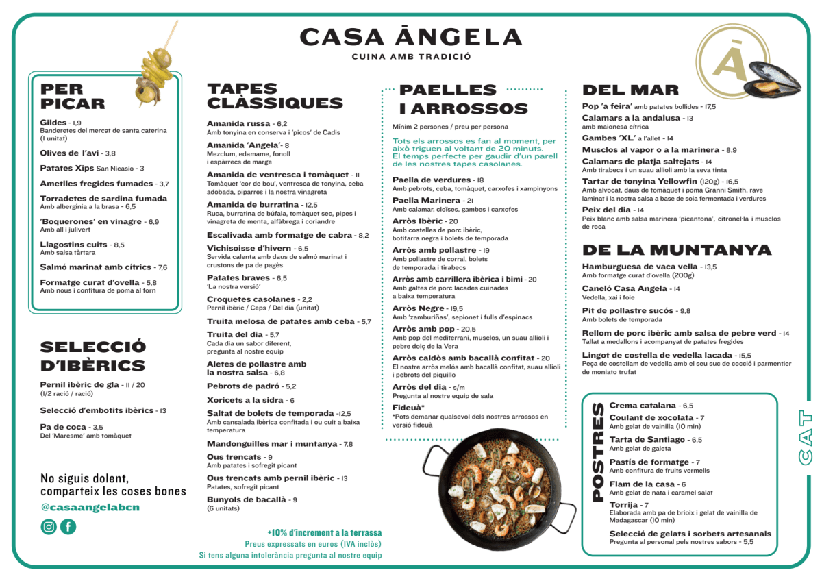 Casa Angela menu