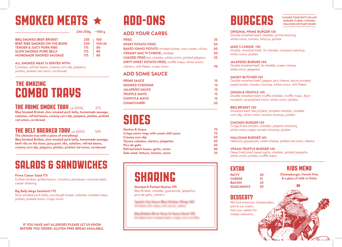 Prime Burgers & Smokehouse menu