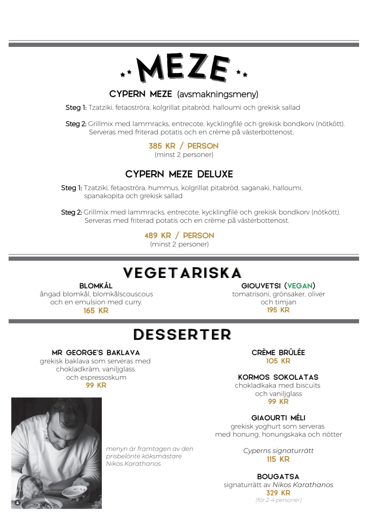 Cypern menu