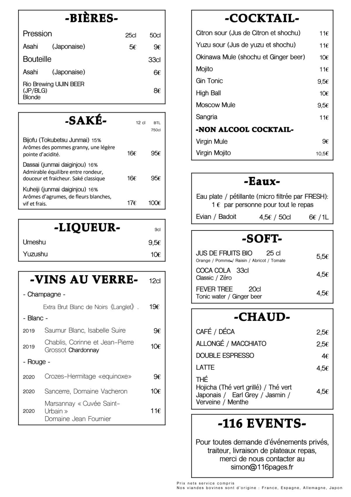 Le 116 pages menu