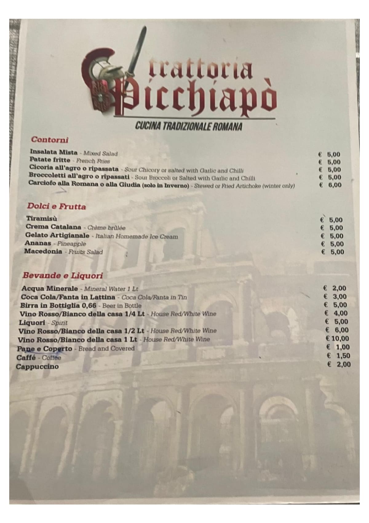 Picchiapo menu