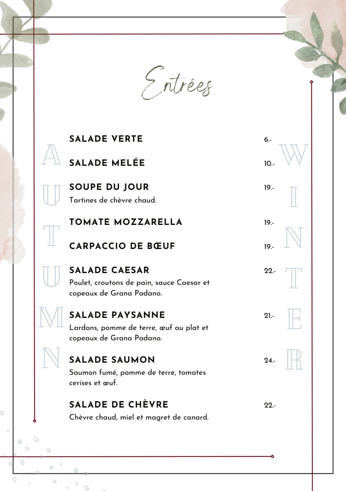 Italian Pub & Restaurant menu